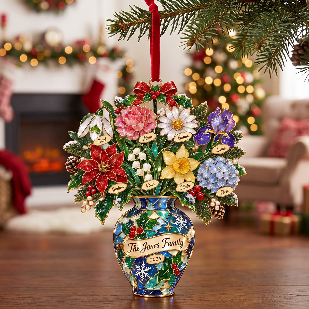 Family Birth Month Flower Ornament, Personalized Gifts For Family 01QHTN100926