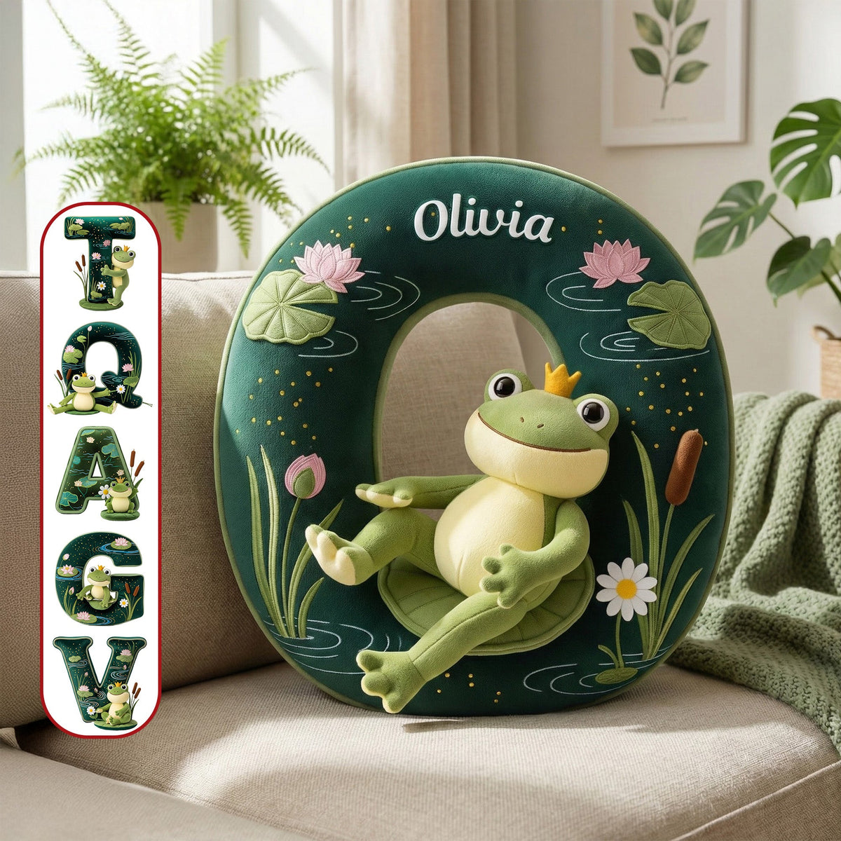 Adorable Frog Initial Pillow - Personalized Gift For Frog Lovers 02PGMG041225-Homacus