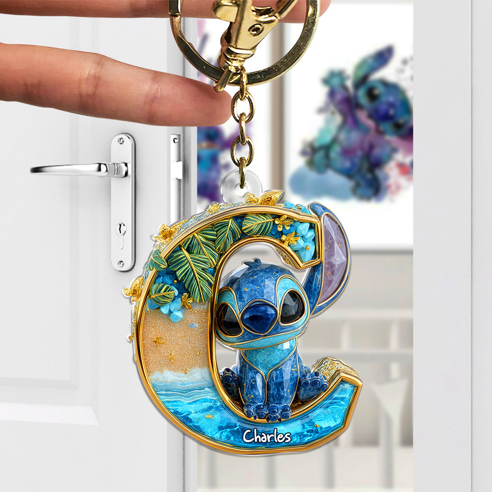 Cute Blue Monster Keychain - Custom Letter Gifts For Movie Lover 04TGLU190525