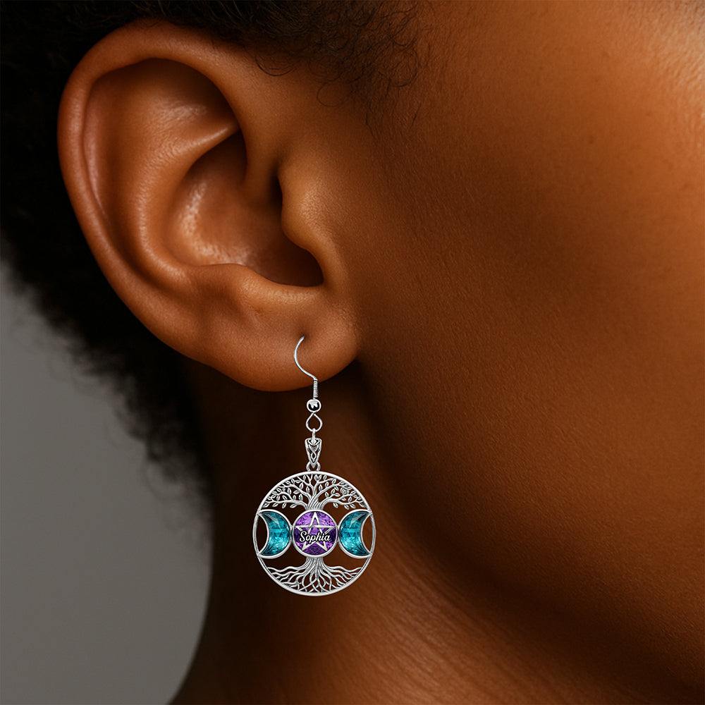 Triple Moon Tree Of Life Earrings, Personalized Gifts For Wicca Witch 03qhqn290725