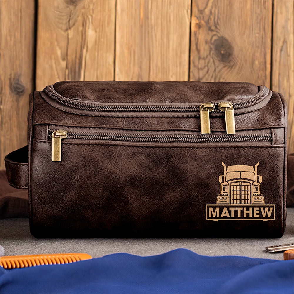 Personalized Gifts For Semi Truck Lovers Leather Toiletry Bag 04huqn060325-Homacus