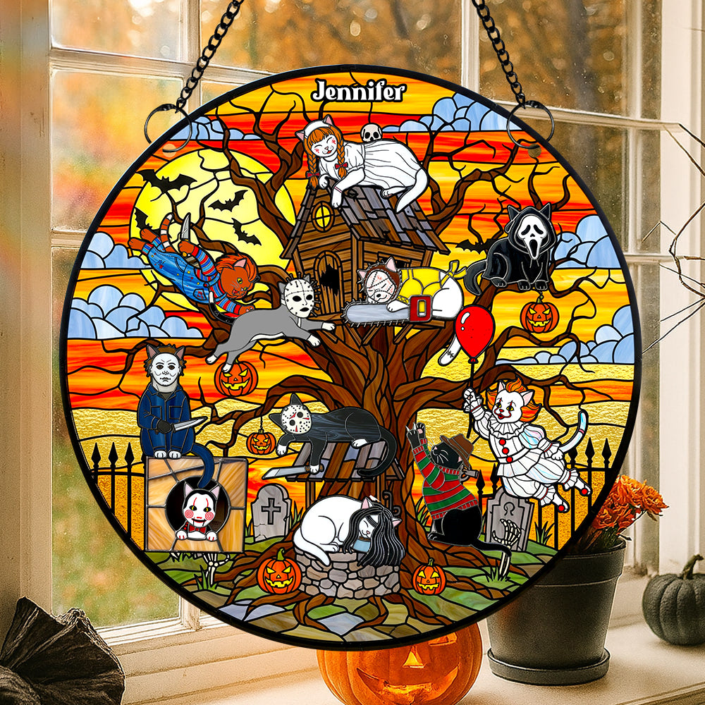 Creepy Cat Suncatcher Ornament, Personalized Gifts For Cat Lovers & Horror Fans 04QHDT070825-Homacus