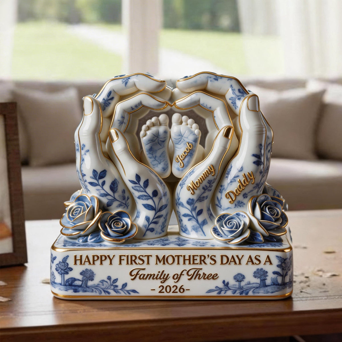 Toile De Jouy Family First Mother's Day Plaque - Personalized Gifts For Moms 02QHLU130326-Homacus