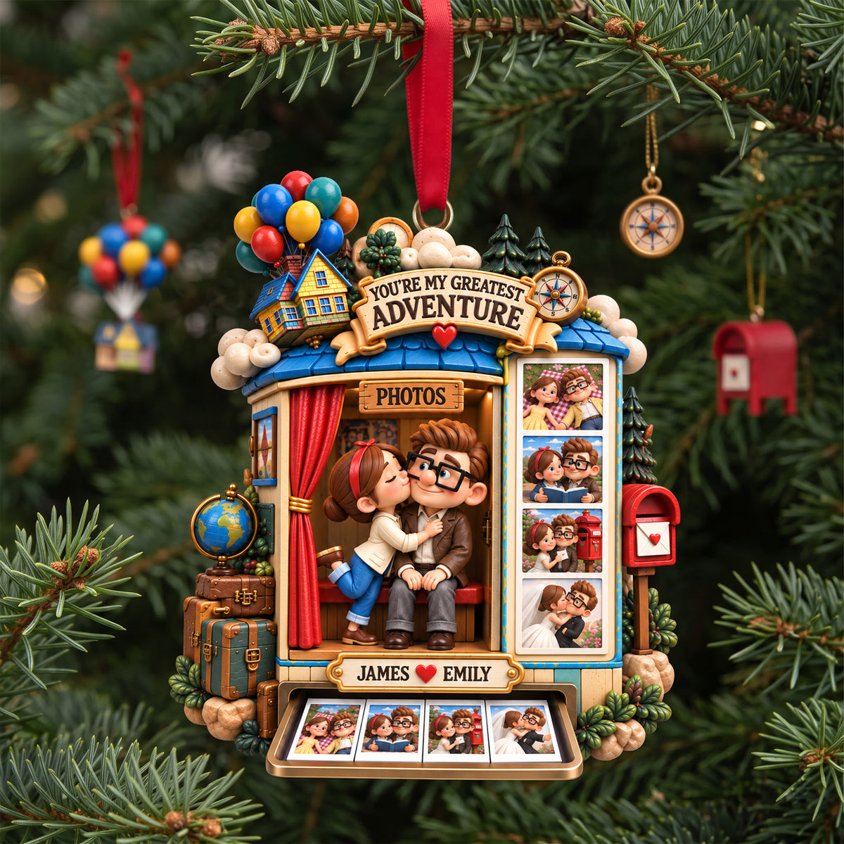 Adventurous Couple Photo Booth Ornament - Personalized Christmas Gift For Couples 05HALU220926
