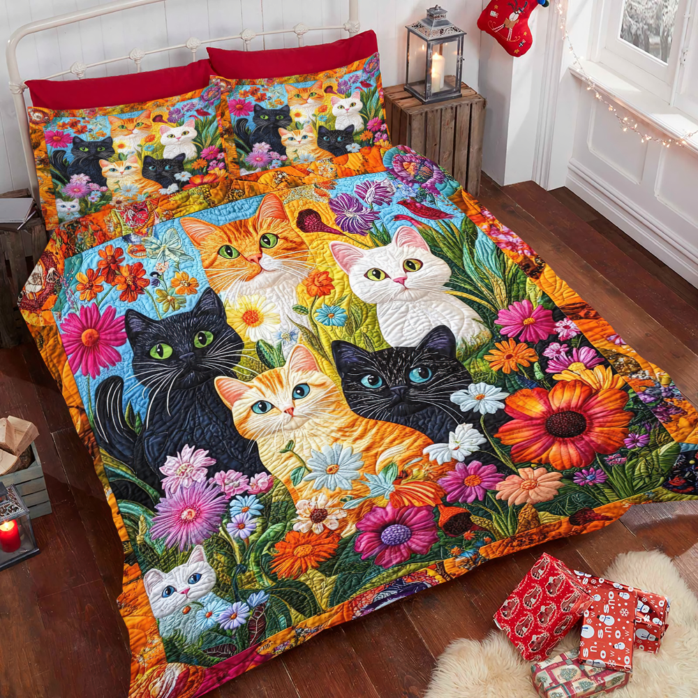 Cat Christmas Wreath Quilt Bed Set Gifts For Cat Lovers 02HUPU061124-Homacus