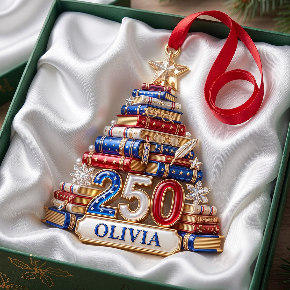 Book Stack Christmas Tree Ornament - Personalized 250th Anniversary Gift For Book Lovers 02PGTN220826-Homacus