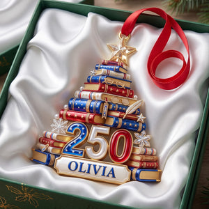 Book Stack Christmas Tree Ornament - Personalized 250th Anniversary Gift For Book Lovers 02PGTN220826-Homacus