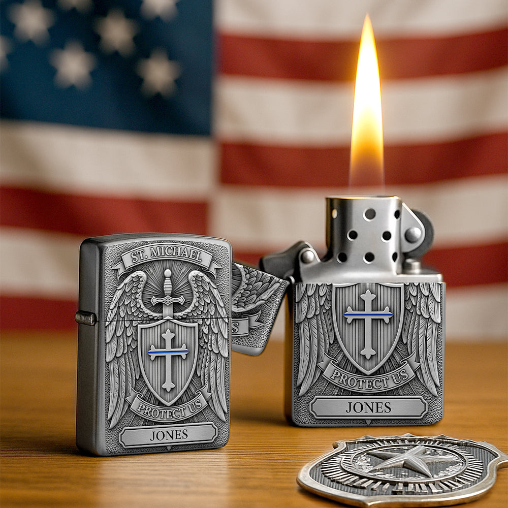 Sain Michael Protect Police Lighter, Personalized Gifts For Police Officer, Captain, Sheriff,... 02qhtn250825-Homacus