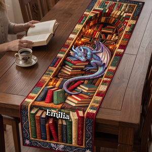 Mystical Dragon Library Quilted Table Runner - Personalized Gifts For Book Lovers 01huta130826
