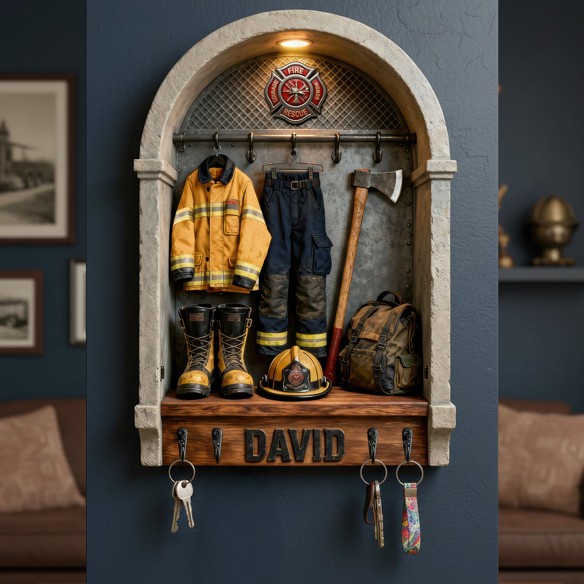 Firefighter Gear Wood Key Hanger – Personalized Gifts For Firefighter 03toqn161225-Homacus
