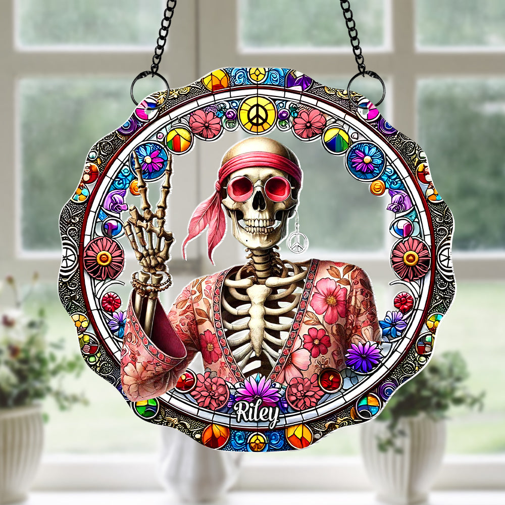 Personalized Gift For Hippie Acrylic Suncatcher, Peace Love Skull 04QHTN060924-Homacus