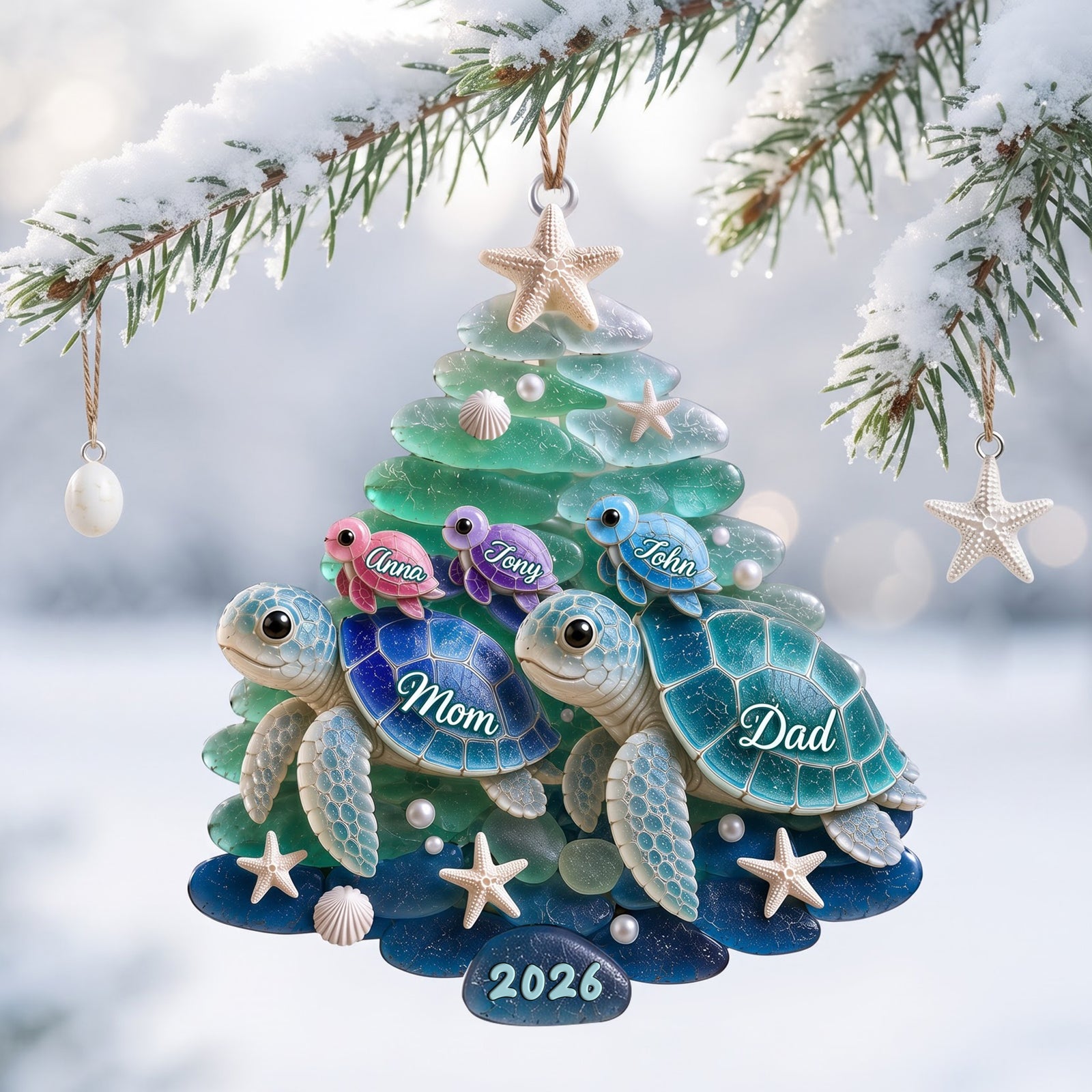 Turtle Family Christmas Ornament - Personalized Gifts For Family 02nalu060826