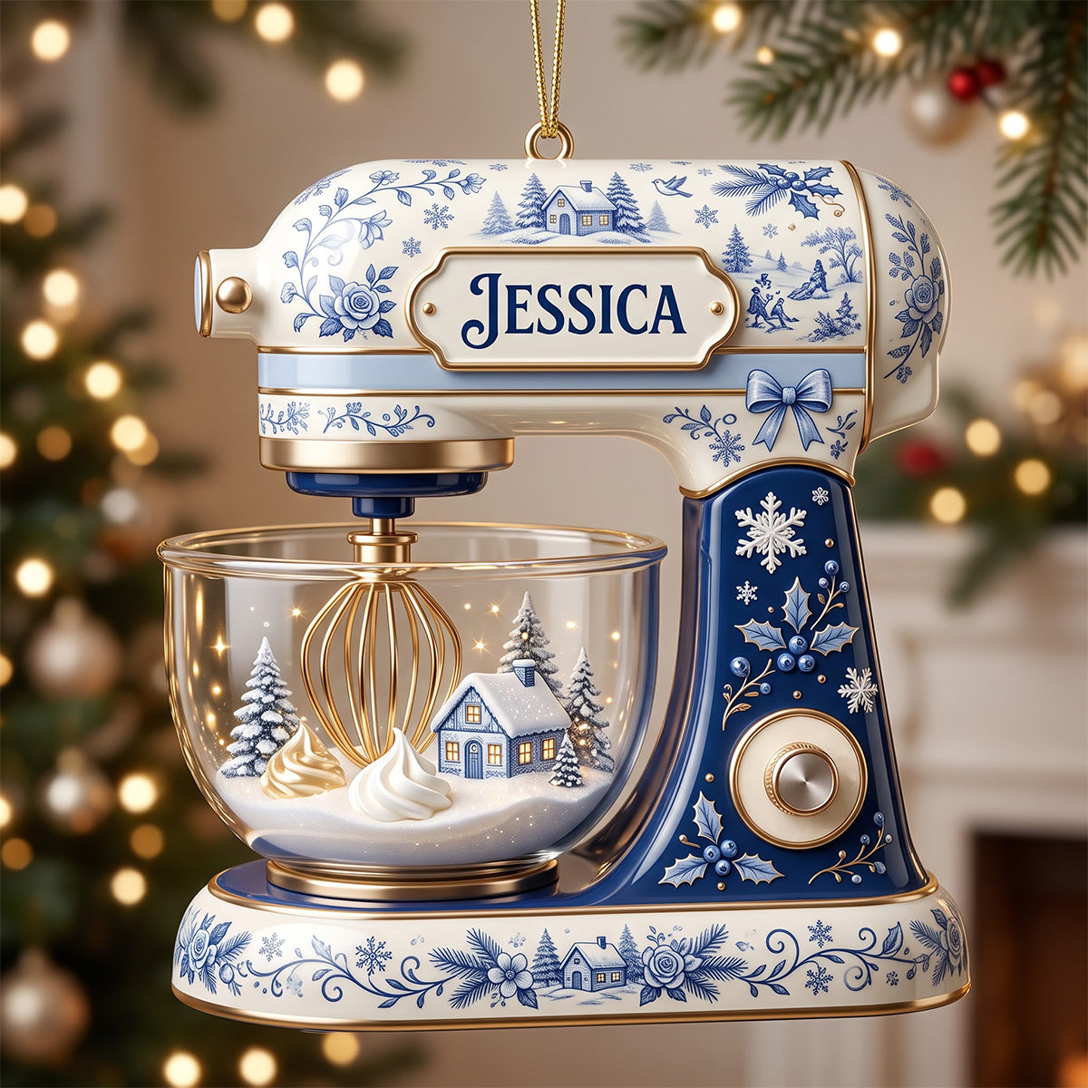 Baking Mixer Christmas Toile de Jouy Acrylic Ornament - Personalized Gifts For Baker Christmas Ornament 01PGTN210826-Homacus