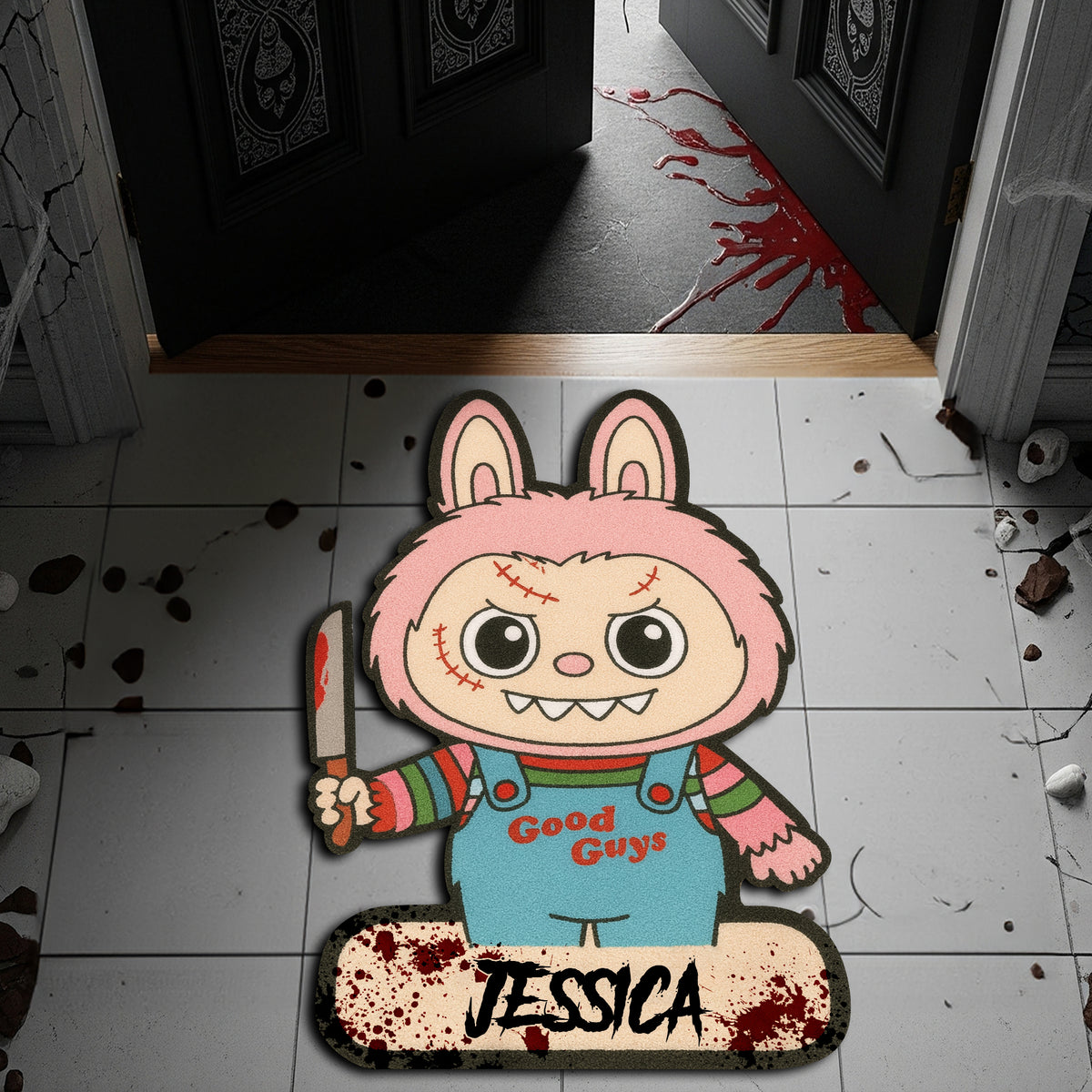 Creepy Bunny Horror Doormat - Personalized Gifts For Horror Fans 04HYLU160825-Homacus
