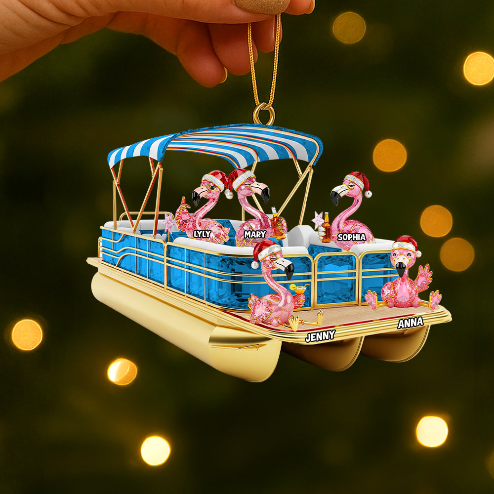 Flamingo Pontoon Christmas Acrylic Ornament Personalized Gifts For Family 02ohtn180825-Homacus
