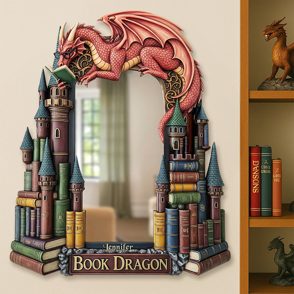 Dragon Reading Books Mirror, Personalized Gifts For Fantasy Books Lovers 04qhqn280725-Homacus