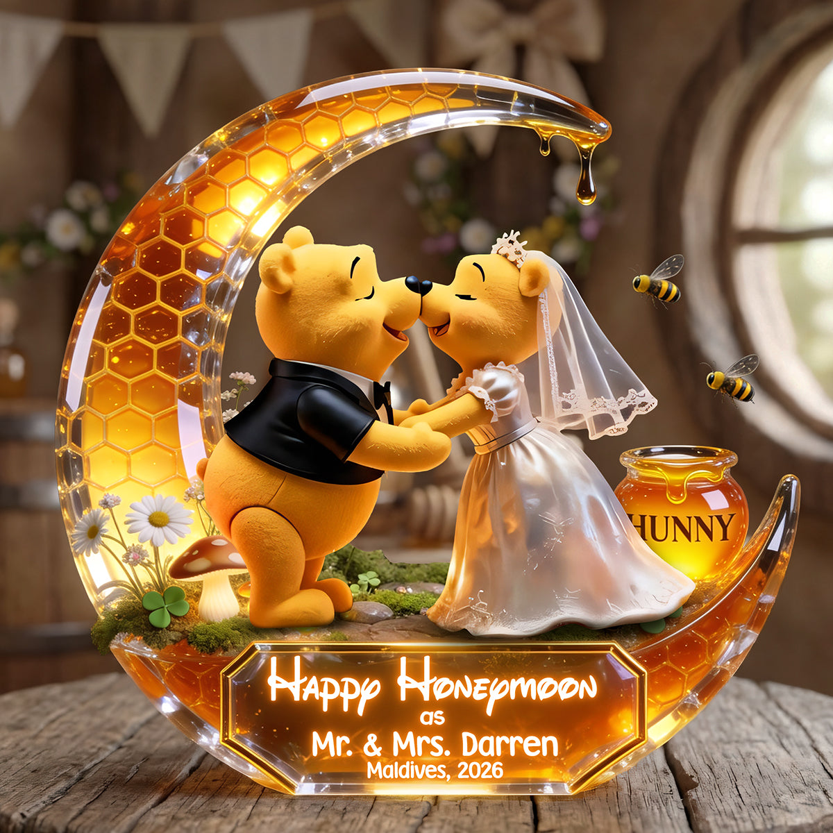 Cute Soft Honey Moon Couple Plaque, Personalized Gifts For Newlywed Couple 02qhta020726-Homacus