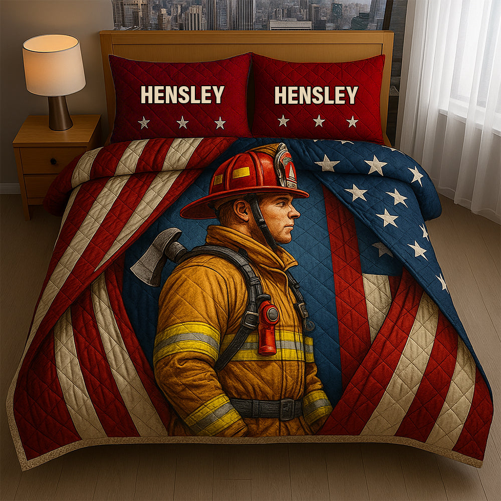 Brave Fire Hero Quilt Bed Set Personalized Gifts for Firefighters 03TODT300625-Homacus