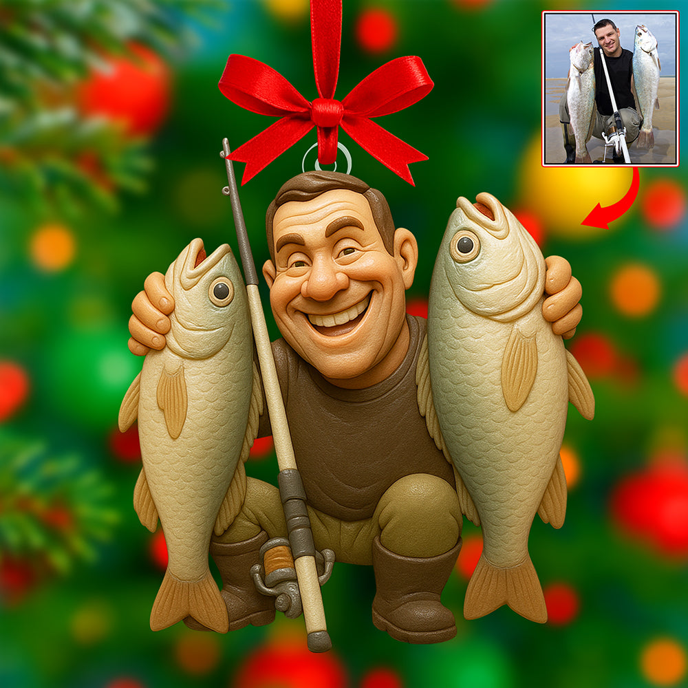 Funny Caricature Christmas Ornament – Custom Photo Gifts for Fishing Lovers 05ohqn180825-Homacus