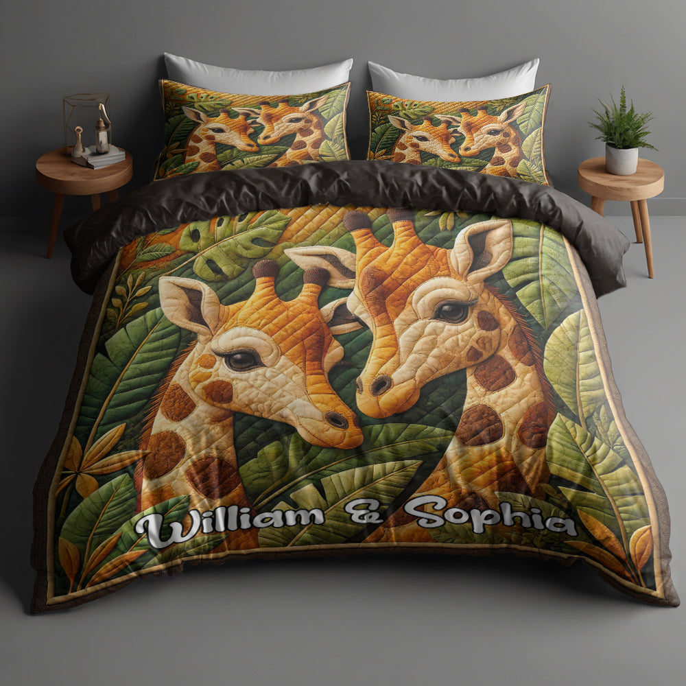 Personalized Gifts For Giraffe Couple Special Line Quilt Bedding Set 01KADT130125-Homacus