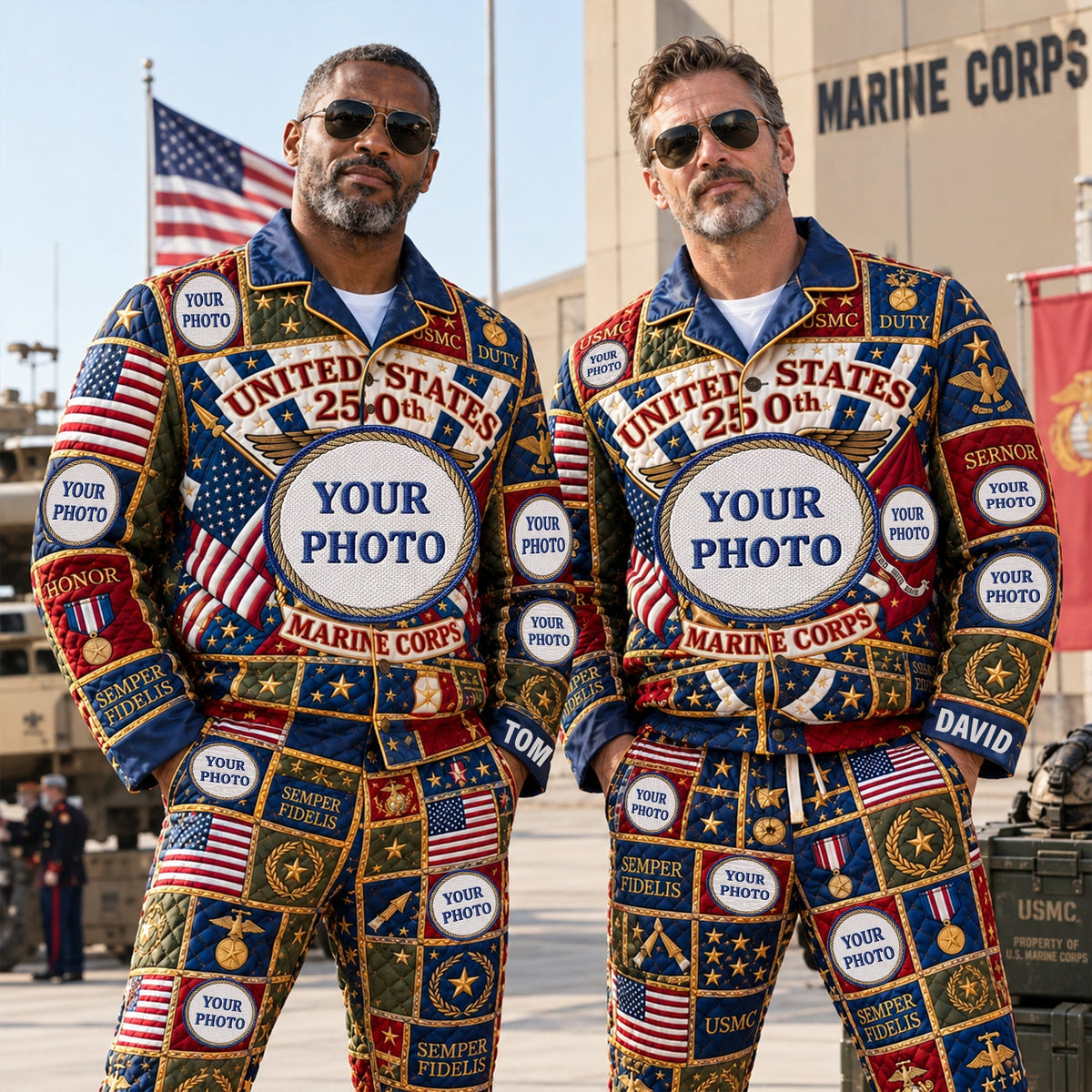 Patriotic Button Up Pajama Set - Personalized Christmas Gifts For Veterans 01palu070926