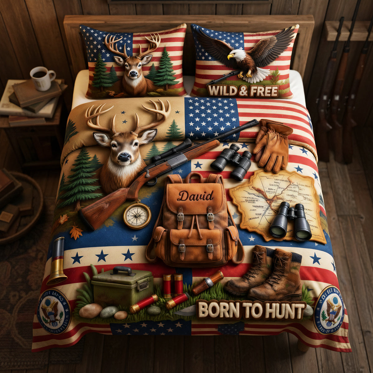 Proud American Hunter Quilt Bedding Set - Personalized Gifts For Hunters 04tyta260326-Homacus