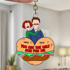 Personalized Gifts For Wife & Husband Keychain - Funny Couple With Burger-Homacus