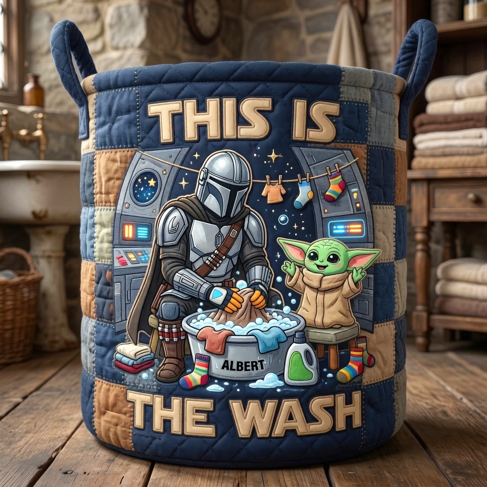 Legend Warrior Doing Laundry Quilted Laundry Basket - Personalized Gifts 08tyqn090726-Homacus