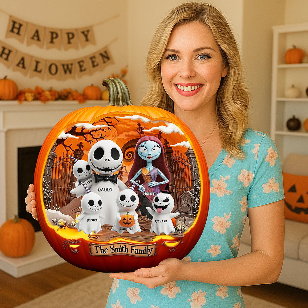 Spooky Family Pumpkin Wood Sign - Personalized Halloween Gifts For Family 01tgqn190825-Homacus