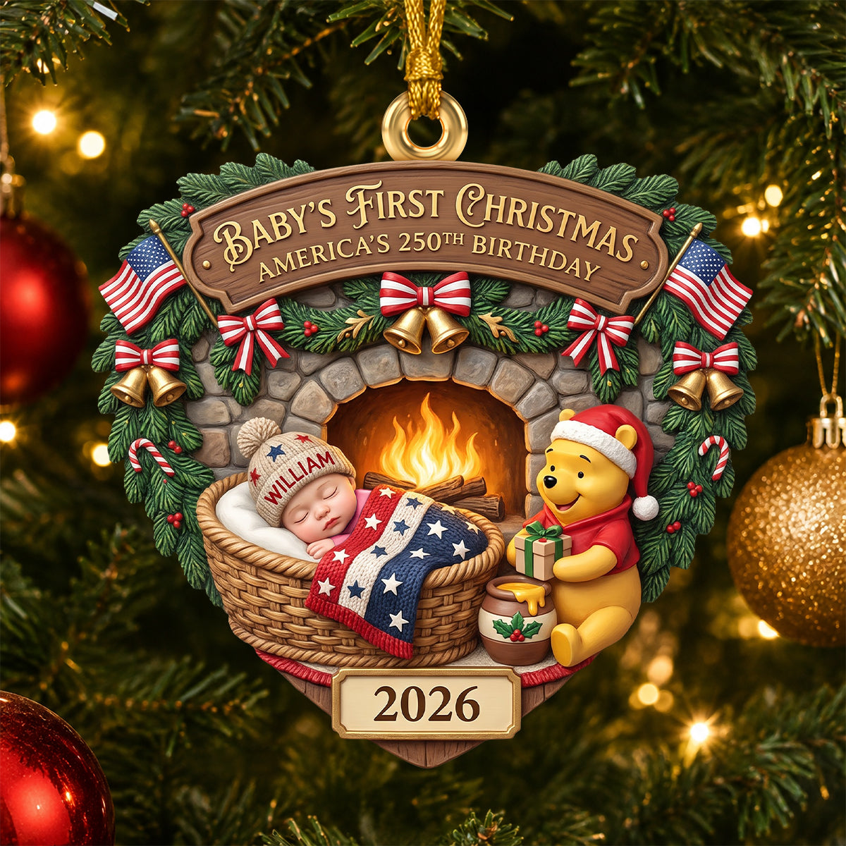 Lovely Baby Warming By The Fire Pit - America 250 Acrylic Ornament - Personalized Christmas Gift 01tydh240826