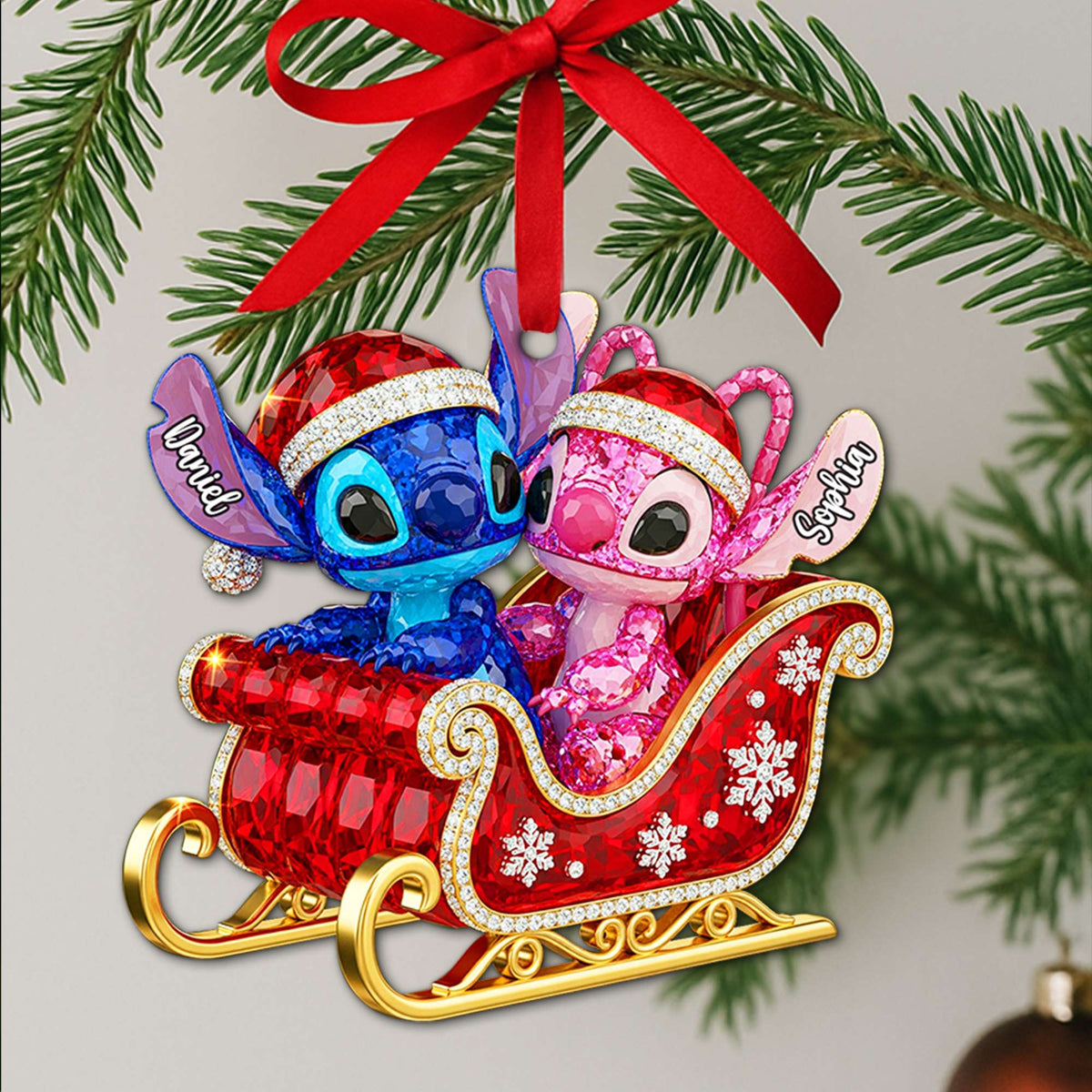 Alien Couple Sleigh Christmas Ornament - Personalized Christmas Gifts For Couple 03PGLU160825-Homacus