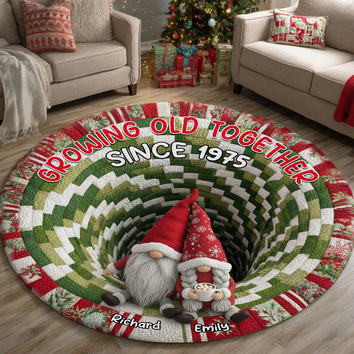 Gnome Couple Quilted Round Mat - Personalized Gifts For Couple 01naqn131025-Homacus