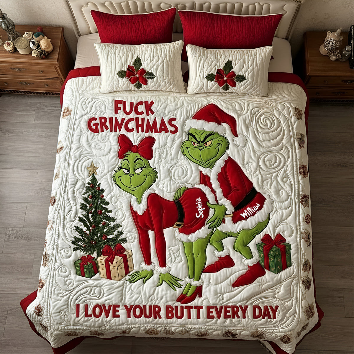 Cheeky Green Couple Quilt Bedding Set - Personalized Gift For Couples 02TGLU271125-Homacus