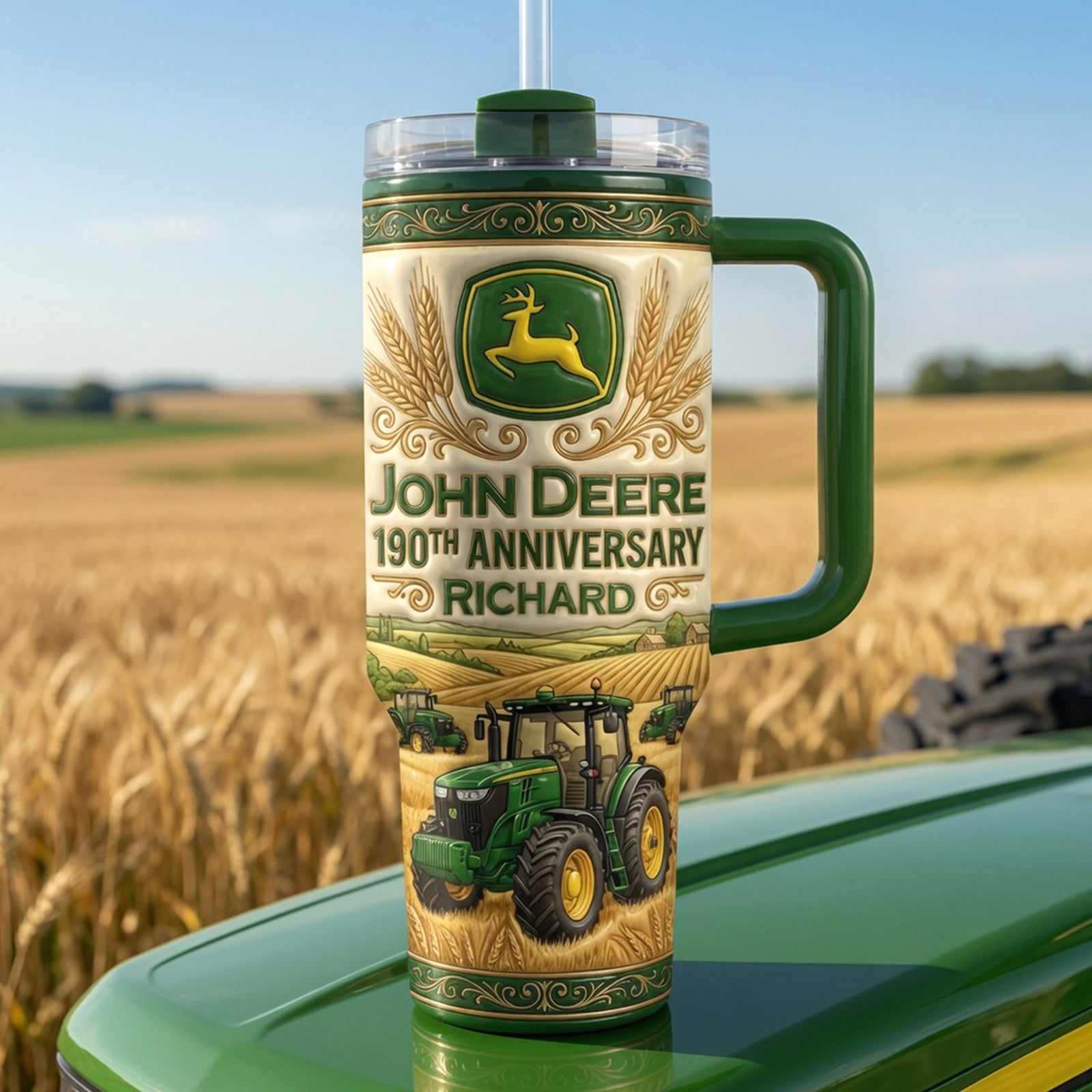 Green Farm Tractor Tumbler With Handle - Personalized Gifts For Tractor Lovers 04naqn250626-Homacus