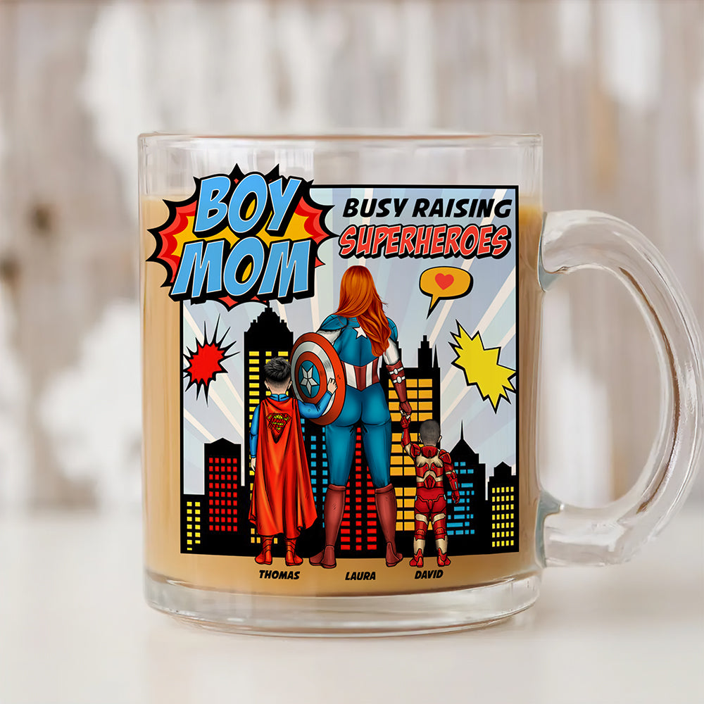Boy Mom Clear Glass Mug Personalized Gifts For Mom 02NAQN280325PA-Homacus