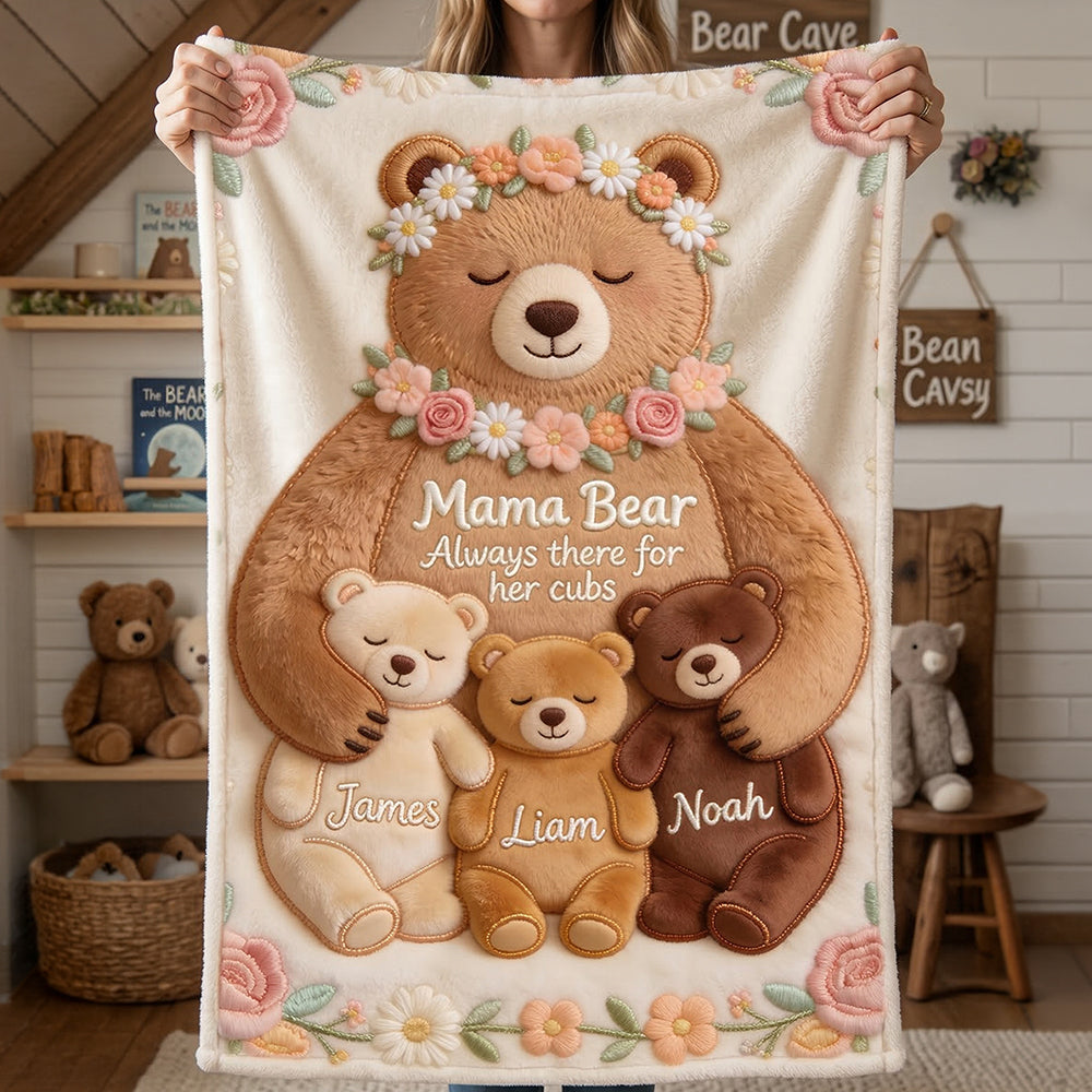 Mama Bear Blanket Personalized Gifts For Mom 01PGDT160326-Homacus