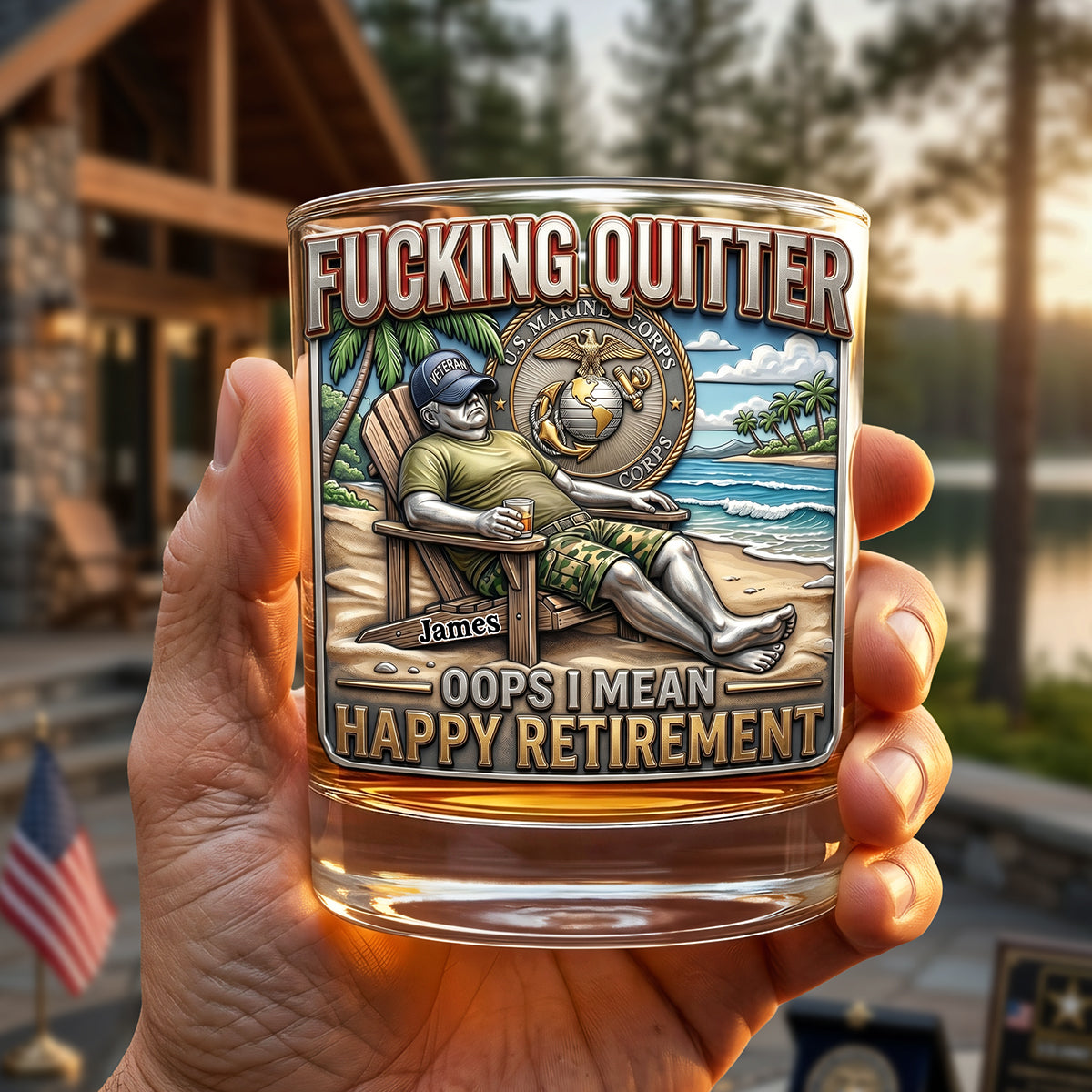 Veteran Retirement Round Glass – Military Retirement Gift 01huta080626-Homacus