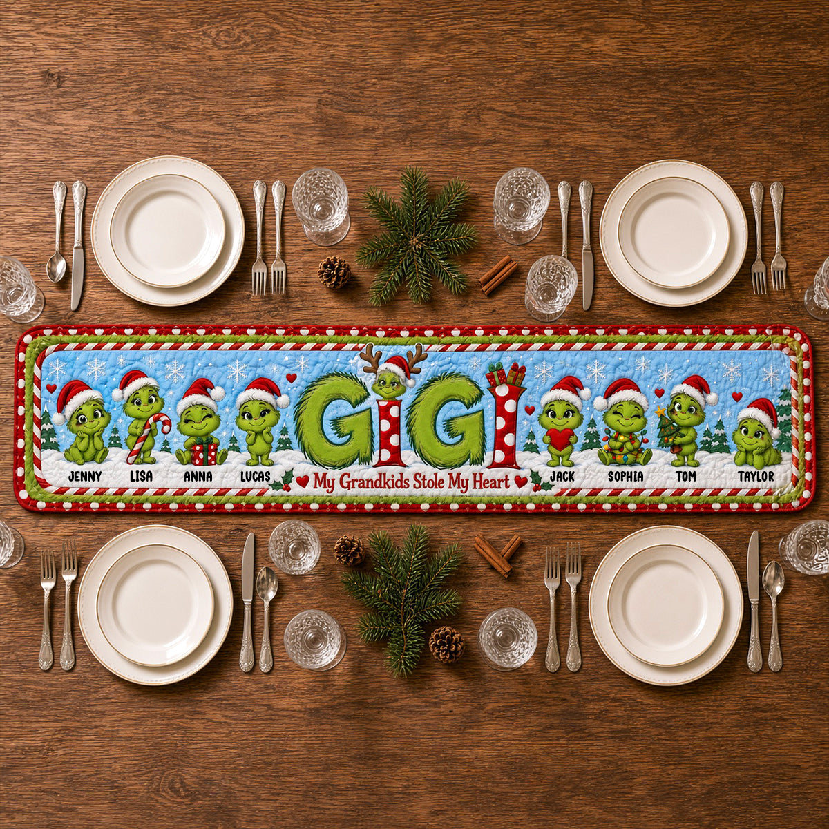 Grandkids Christmas Table Runner - Personalized Gifts For Grandma 02HUTN031026-Homacus