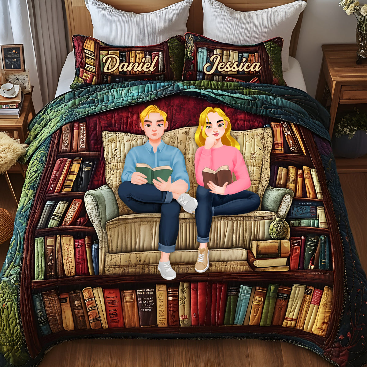 Bookish Couple Quilt Bedding Set Special Line - Personalized Gift For Couple 07TGLU150425PA-Homacus