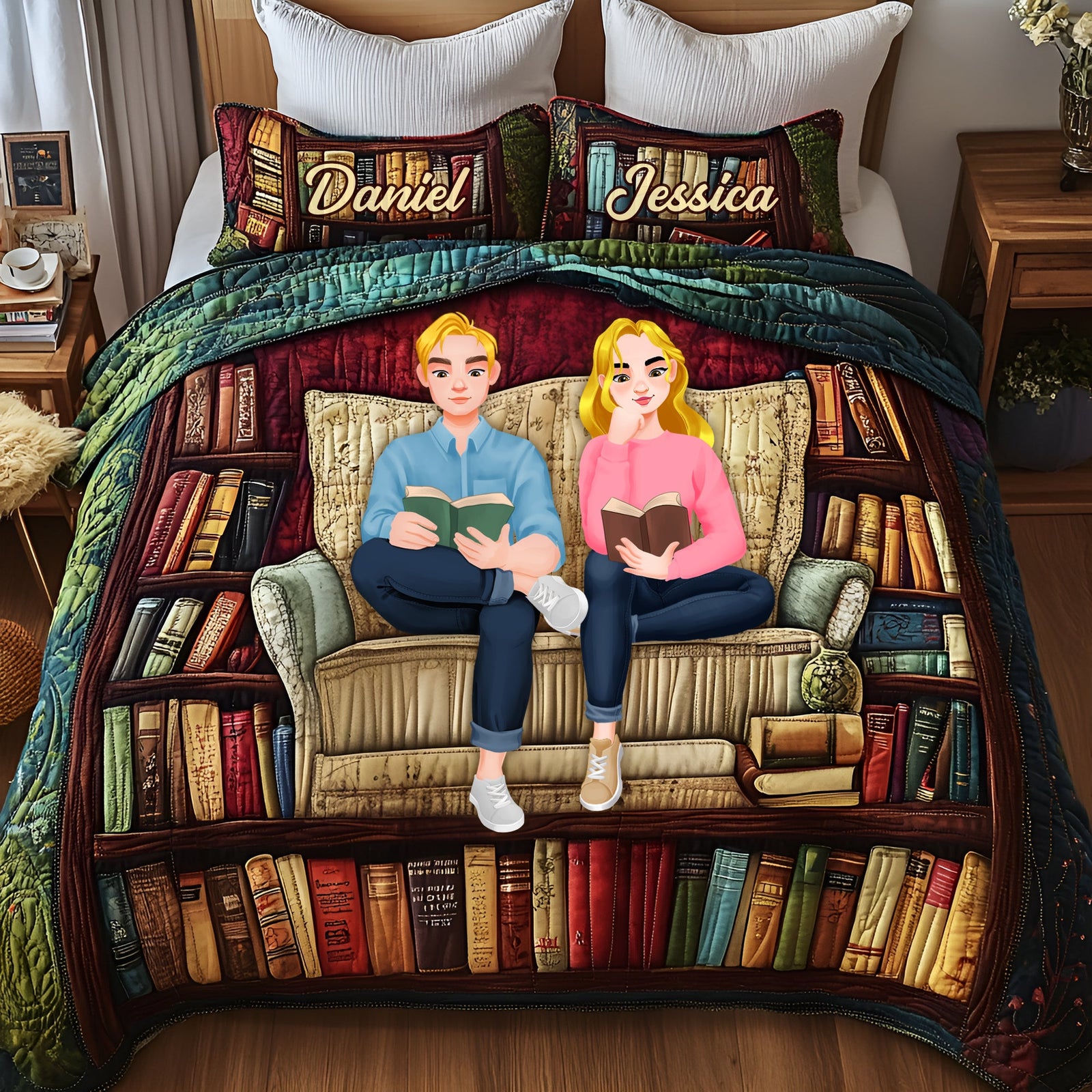 Bookish Couple Quilt Bedding Set Special Line - Personalized Gift For Couple 07TGLU150425PA-Homacus