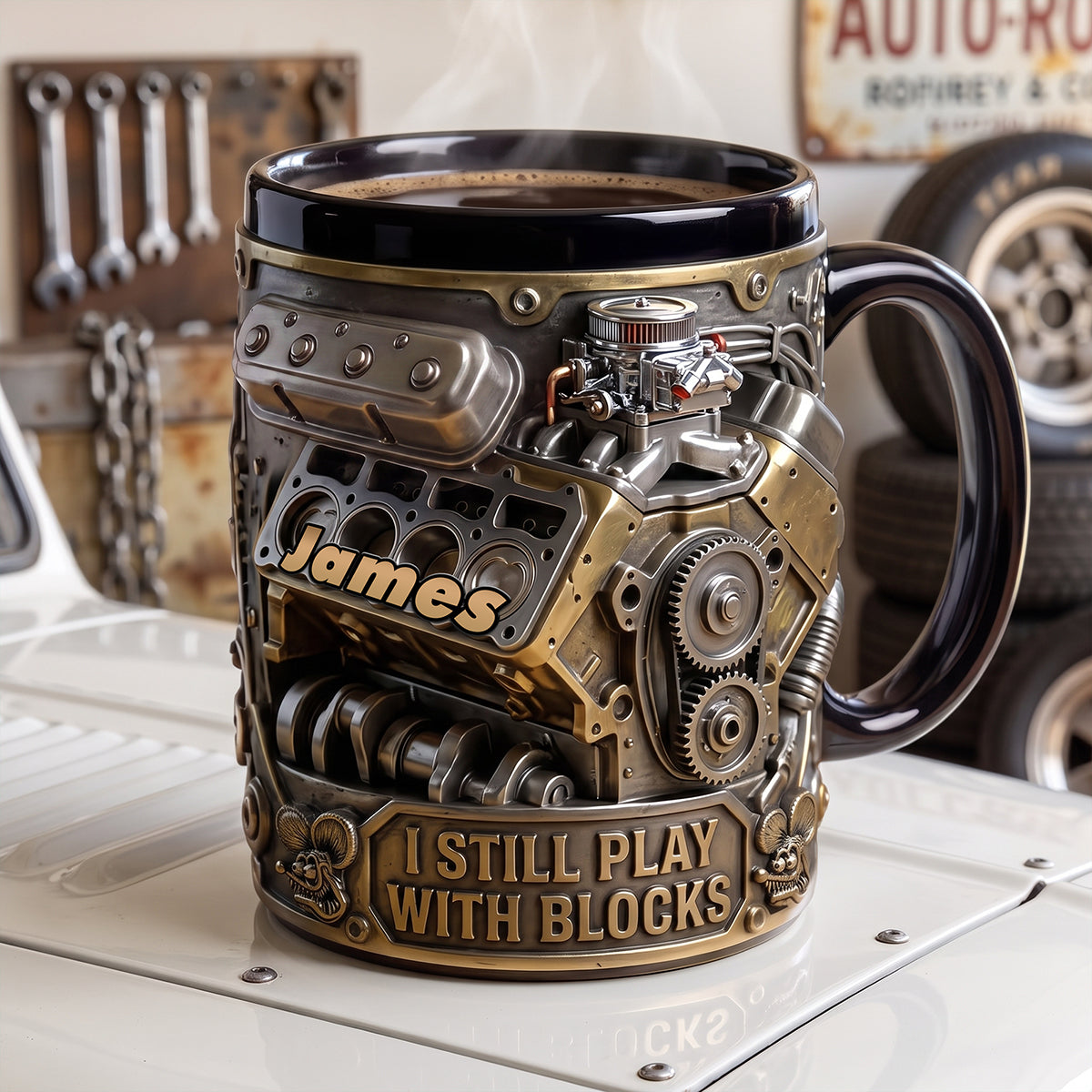 Hot Rod Engine Black Mug, Personalized Gifts For Hot Rod Lovers 04qhta250726-Homacus