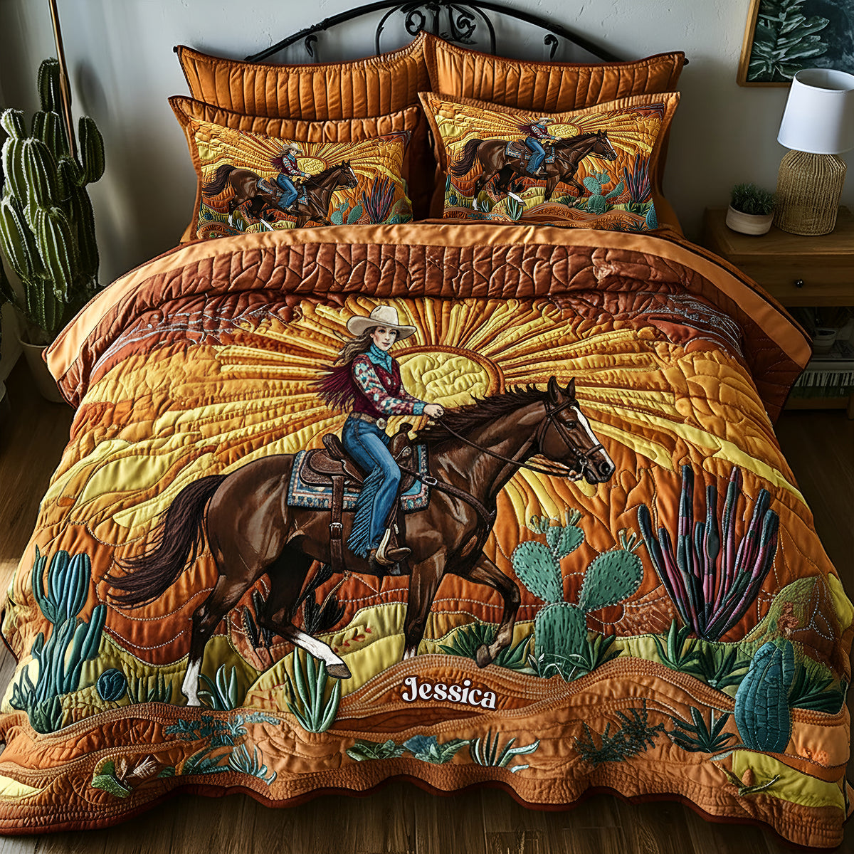 Desert Sunset Cowgirl Quilt Bedding Set Special Line - Personalized Gifts For Cowgirl 05nalu191225-Homacus