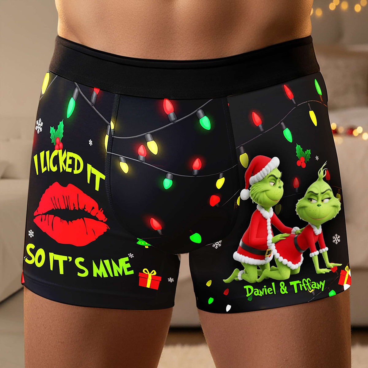 Playful Green Couple Christmas Boxers - Personalized Gifts For Him 02NALU160925-Homacus