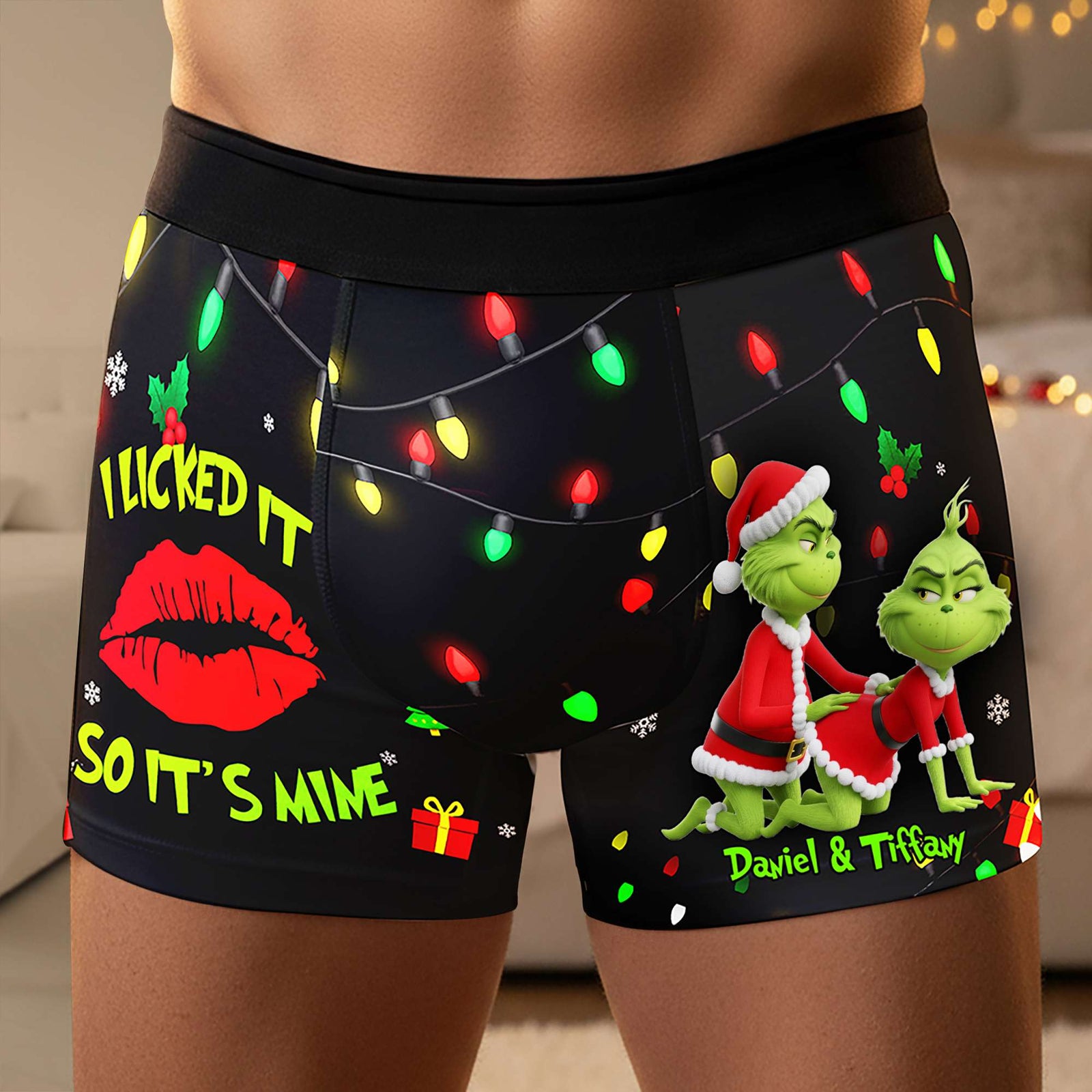 Playful Green Couple Christmas Boxers - Personalized Gifts For Him 02NALU160925-Homacus