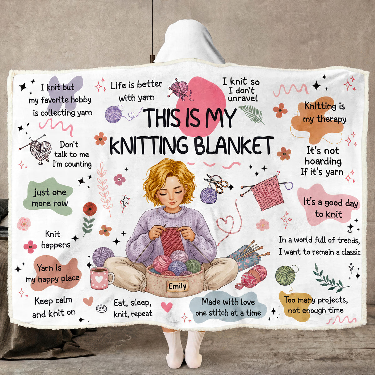 Cozy Knitting Girl Hood Blanket, Personalized Gifts For Knitting Lovers 02qhqn110826