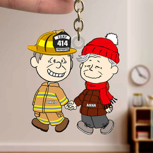 Firefighter Couple Keychain - Personalized Gifts For Couple - Happily Holding Hand-Homacus