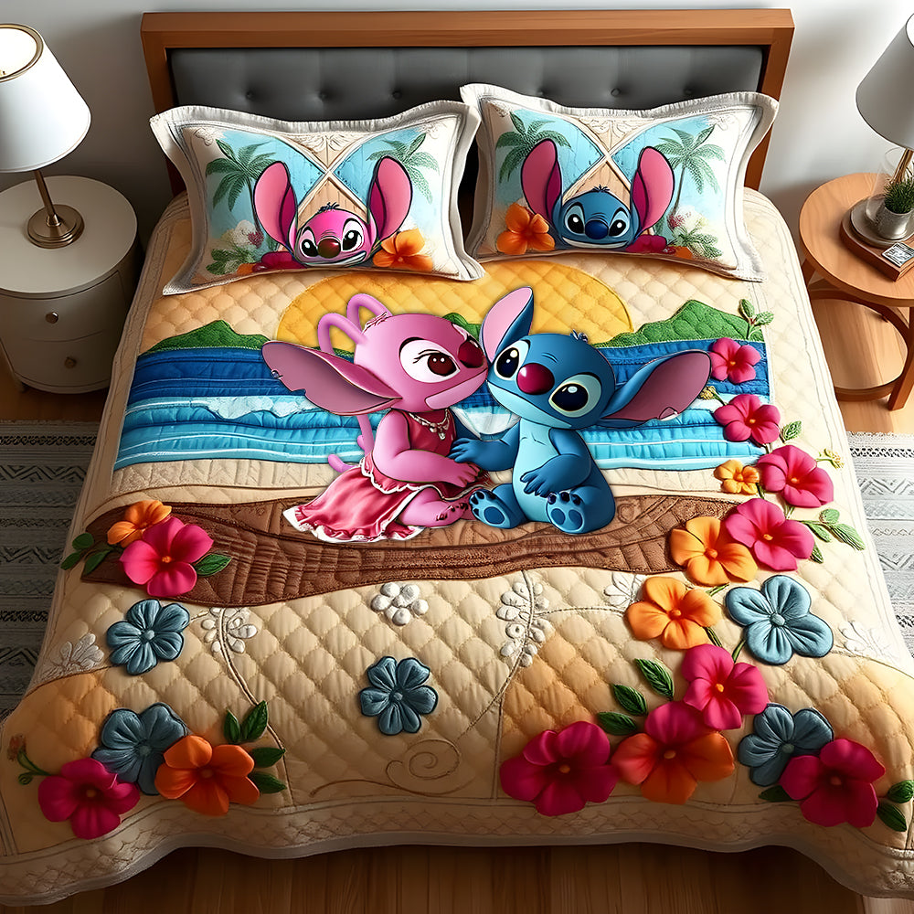 Personalized Gifts For Couple Quilt Bed Set, Happily Kissing On Beachshore 04QHLU220125-Homacus