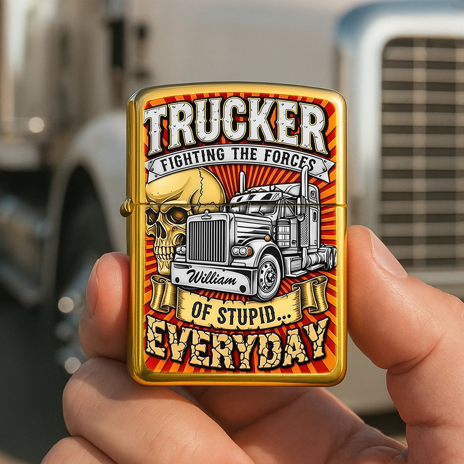 Fighting The Forces Of Stupid - Skull and Trucker Lighter - Personalized Gift For Truck Driver-Homacus