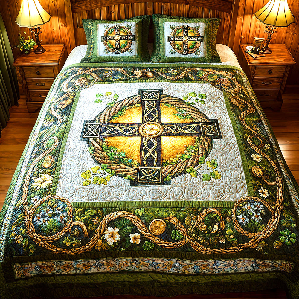 Gifts For Christian Quilt Bedding Set Special Line - St. Patrick's Edition, Celtic Cross 01tgqn180125-Homacus