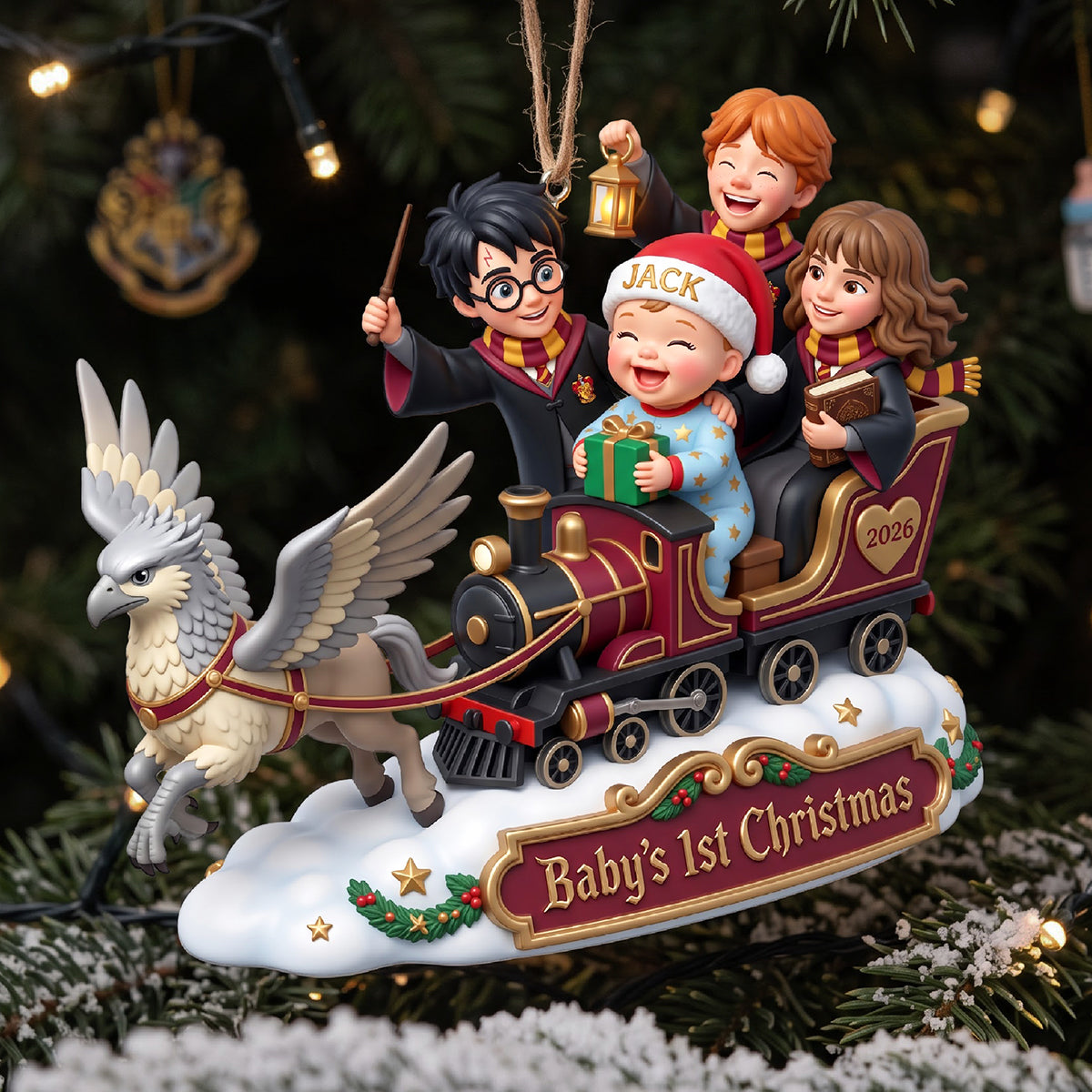 Whimsical Wonderland Baby First Christmas Riding in A Santa Sleigh Acrylic Ornament - Personalized Christmas Gifts For Kids 04tyta151026-Homacus